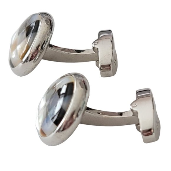 Egara Checker Shell Inlay Silver Tone Cufflinks, Signed E226 - Picture 3 of 9